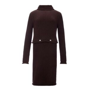 BOTTEGA VENETA RIBBED KNIT OPEN BACK DRESS BROWN